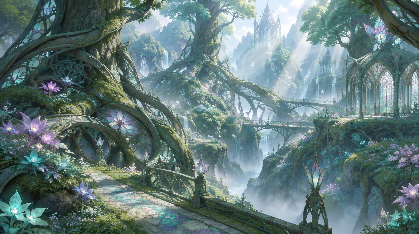 Ironroot Hollow: akar besi raksasa di hutan berkabut.